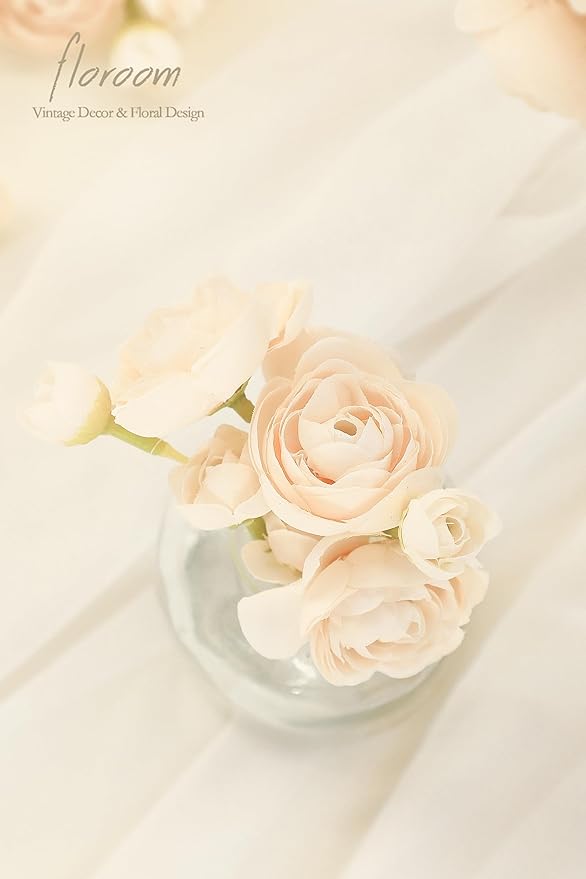 Floroom Ranunculus Artificial Flowers 18 Pcs Champagne Faux Silk Mini Ranunculus Bulk Fake Wedding Filler Flowers for DIY Cream Bouquets, Centerpieces, Bridal Shower Decorations & Arrangements-Ruum Studio Home