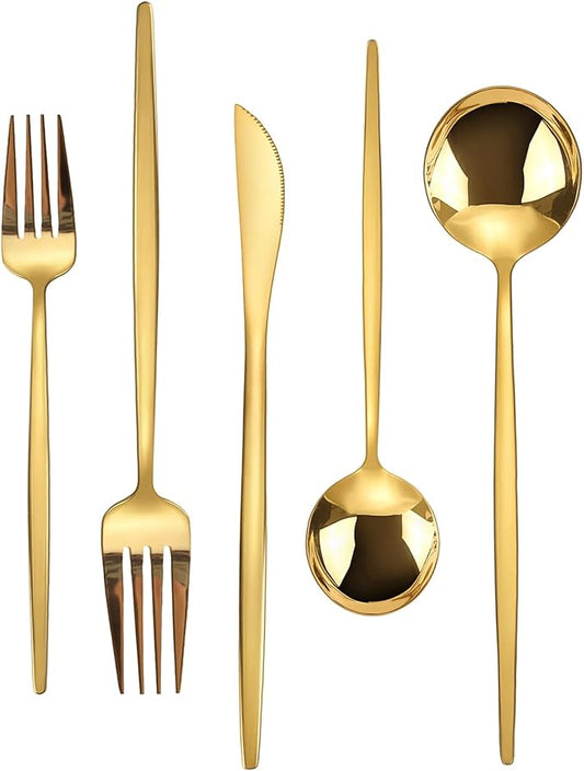 Gold Silverware Set, KassKa 40 Pieces Flatware Cutlery Set, Stainless Steel Utensils Set Spoon Fork Knives Set for Home Restaurant and Kitchen, Mirror Polished Finished, Service for 8-Ruum Studio Home