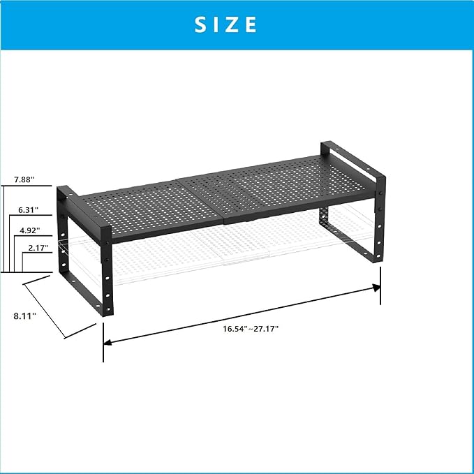Expandable,Adjustable & Stackable Spice Rack, Cabinet Kitchen Countertop Shelf Organizer,Metal Pantry Storage Shelves - Space-Saving Storage Solution(1Pack/Black/Medium)-Ruum Studio Home