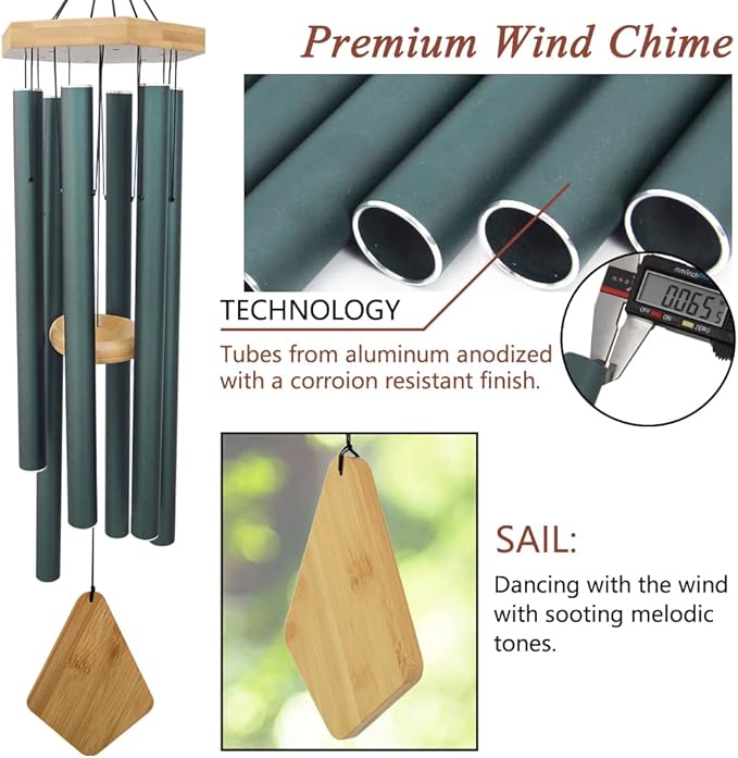 Wind Chimes Outdoor Deep Tone, 36 Inches Large WindChimes Outdoor Sympathy Windchime for Mom/Housewarming/Christmas, Garden Chimes for Outside Decoration. Green-Ruum Studio Home