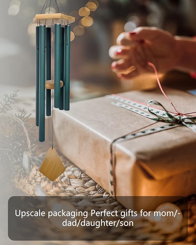 Wind Chimes Outdoor Deep Tone, Wind Chimes for Outside, Memorial Wind Chimes with Hook as Gifts for Mother's Day/Housewarming/Christmas, Patio, Garden, Yard, Home Décor. Green-Ruum Studio Home