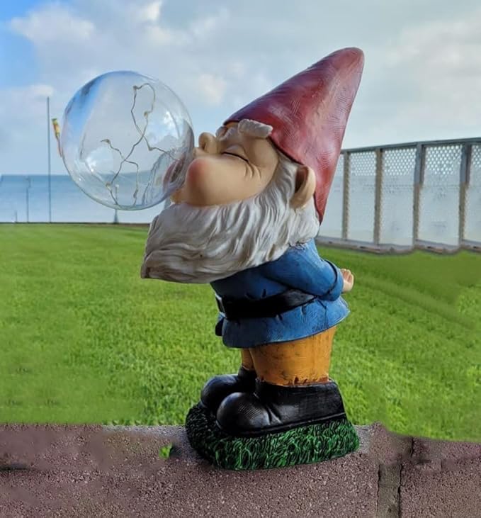 Garden Gnomes Outdoor with LED Solar Light - 11’’Spring Gnomes Decorations for Home/Yard/Patio with Lantern - Solar Garden Statues (Bubble Gnome)-Ruum Studio Home