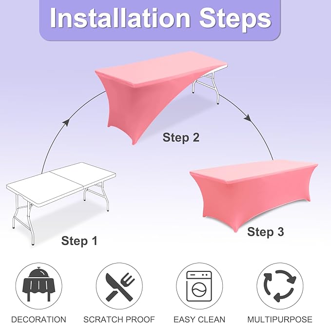 ABCCANOPY 5 FT Pink Spandex Table Cover Stretch Fitted Wrinkle Resistant Tablecloth Reuse for Rectangular Folding Table Patry Event Wedding Banquet Protector-Ruum Studio Home