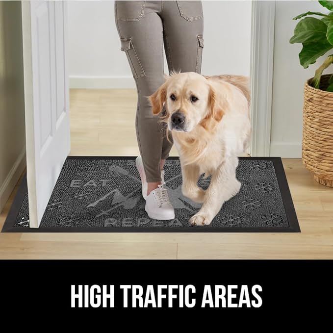 GORILLA GRIP 100% Waterproof All-Season WeatherMax Doormat, US Designed Natural Rubber, Stain and Fade Resistant, Low Profile Indoor Outdoor Door Mats, Easy Clean Patio Mat, 17x29, Graphite Skiing-Ruum Studio Home