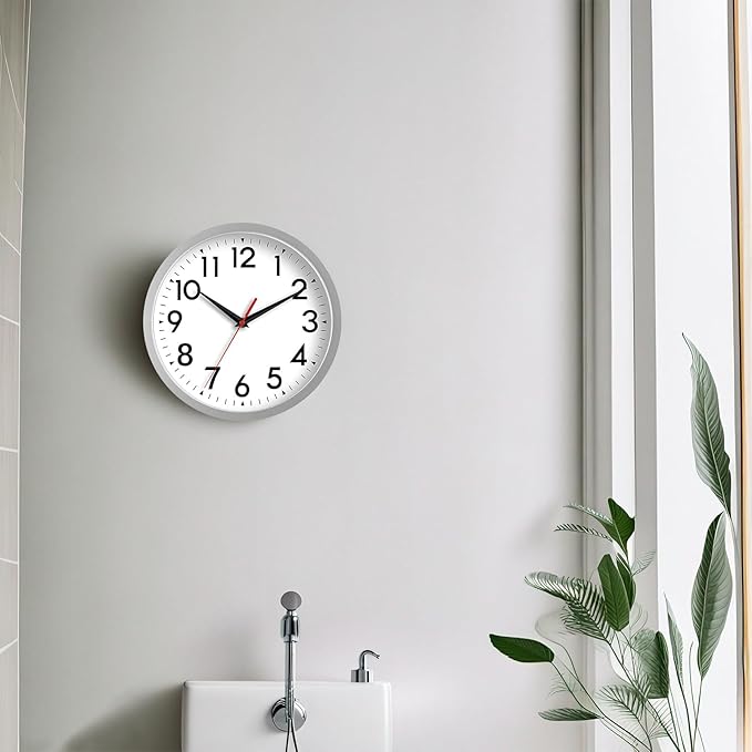 Wall Clock Modern Battery Operated 10 Inch Simpel Silent Non Ticking Decorative for Kitchen Office Outdoor Bedroom Living Room School Classroom(Silver)-Ruum Studio Home