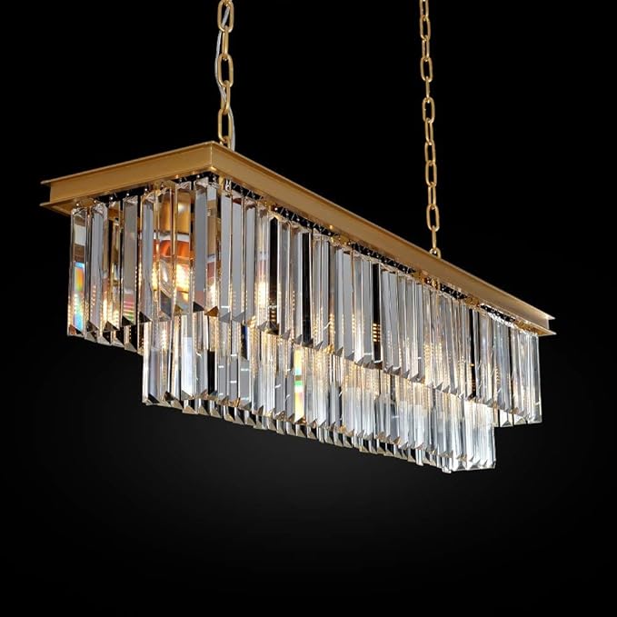 L39.4 W10.2 Gold Rectangle Modern Crystal Chandeliers Lighting Pendant Ceiling Lights Fixture Lamp for Dining Living Room-Ruum Studio Home