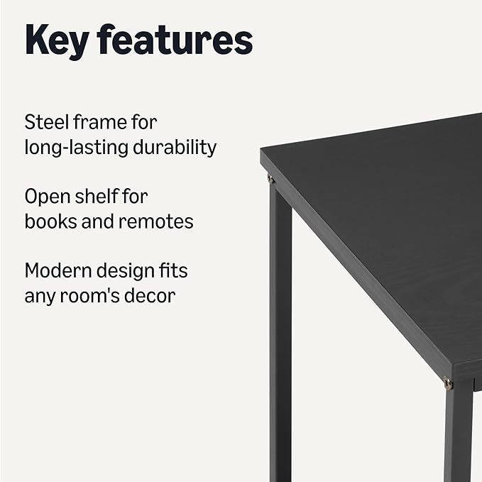 Amazon Basics - End Table with Bottom Shelf, Living Room Side Table, Steel Frame, Wooden Black-Ruum Studio Home