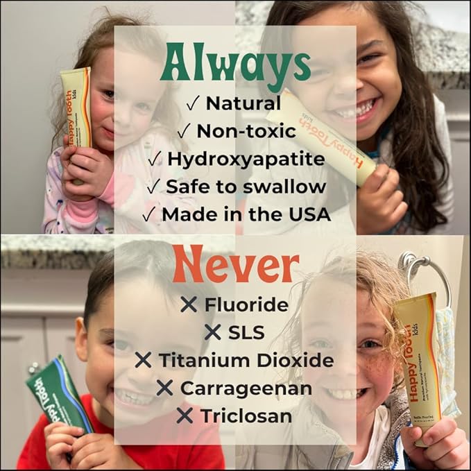 Happy Tooth Hydroxyapatite Toothpaste, Fluoride Free, Natural Whitening for Kids, Toddlers and Adults, SLS Free, Enamel Safe, Dentist Formulated with Clean Ingredients, Mint Brownie Flavor, 3.4oz-Ruum Studio Home