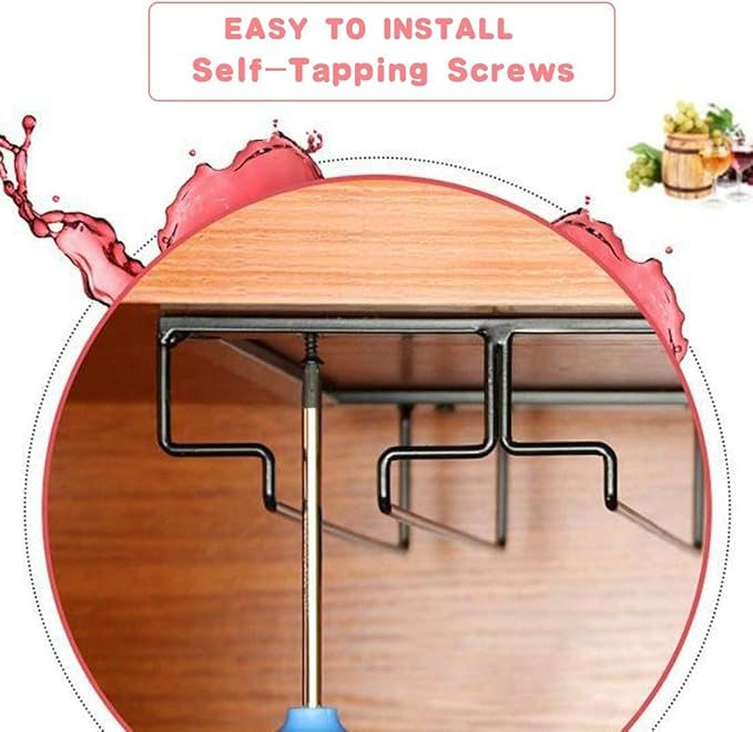 Wine Glass Rack - Under Cabinet Stemware Wine Glass Holder Glasses Storage Hanger Metal Organizer for Bar Kitchen Gold-Ruum Studio Home
