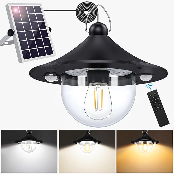 Solar Shed Light Outdoor Indoor 3000LM Solar Lights Daytime Available with Remote Control, Double Motion Sensor & 5 Lighting Modes, Solar Indoor Lights for Gazebo, Shed, Garage, Barn-Ruum Studio Home