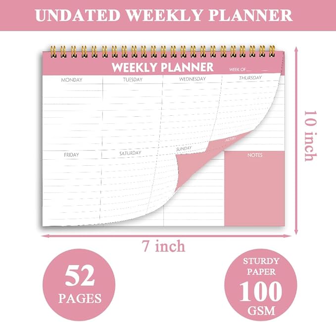Weekly Planner Notepad - 7" x 10" Weekly Pad Organizers Habit Tracker Journal for Man & Women, 52 Sheets, 100gsm Paper, Undated Weekly To Do List Notepad with Your Life, Pink-Ruum Studio Home