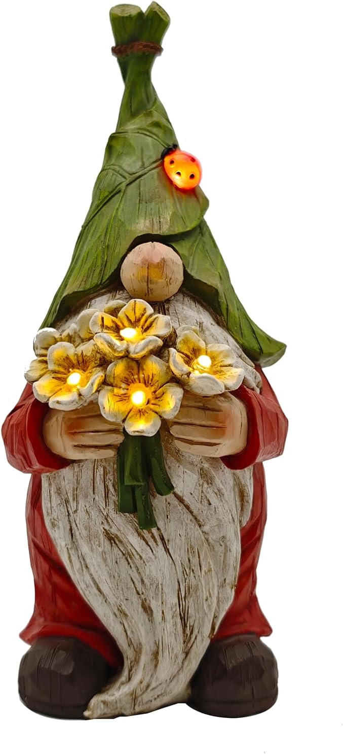 COWOS Garden Gnome Statue Outdoor Decor, Solar Garden Gnome Figurine Light, Resin Statues Sculpture for Patio Yard Lawn Outdoor Decorations-Ruum Studio Home