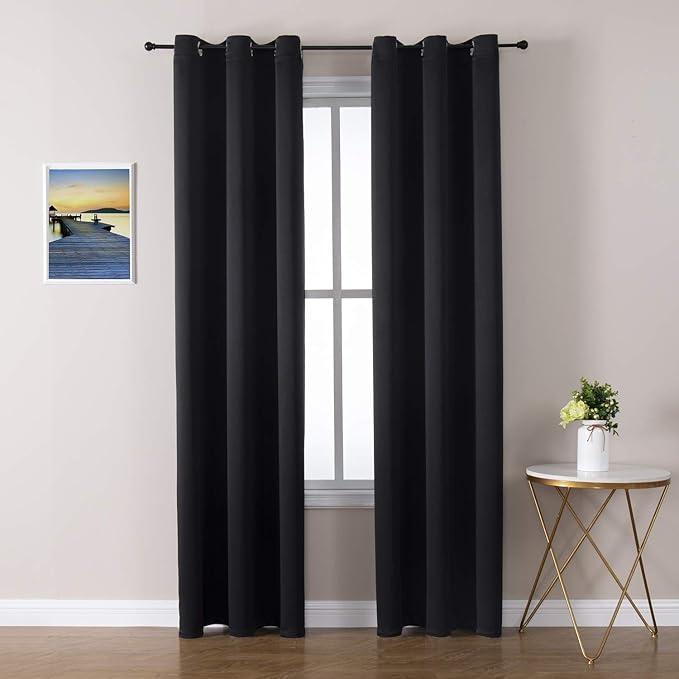ChrisDowa Grommet Blackout Curtains for Bedroom and Living Room - 2 Panels Set Thermal Insulated Room Darkening Curtains (Black, 42 x 84 Inch)-Ruum Studio Home
