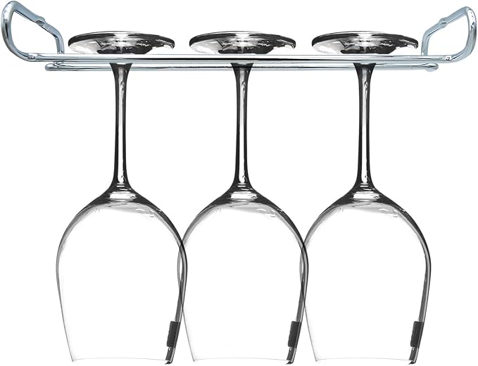 10 Inch Wine Glass Rack Under Cabinet Shelf Stemware Storage Hanging Hanger Organizer Glasses Holder with Drying Under Counter Metal for Kitchen and Bar Set of 4 Silver-Ruum Studio Home