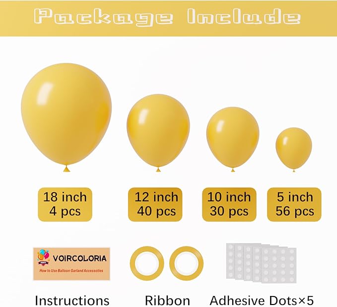 130pcs Mustard Yellow Balloons Different Sizes 18" 12" 10" 5" Lemon Yellow Latex Balloon Garland Arch Kit for Birthday Baby Shower Graduation Wedding Gender Reveal Party Decorations-Ruum Studio Home
