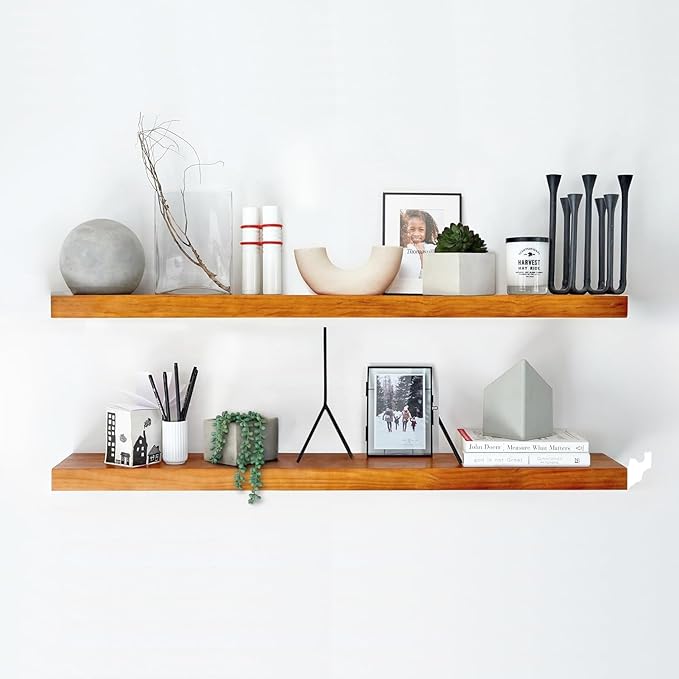 Homeforia Oak Floating Shelves 42 inch Long, High End Solid Real Wood 42inch Floating Shelf for Wall Mounted, Honey Oak Wooden 42in Floating Shelves, Heavy Duty Bracket, 42 X 6.5 X 1.75 in, Set of 2-Ruum Studio Home