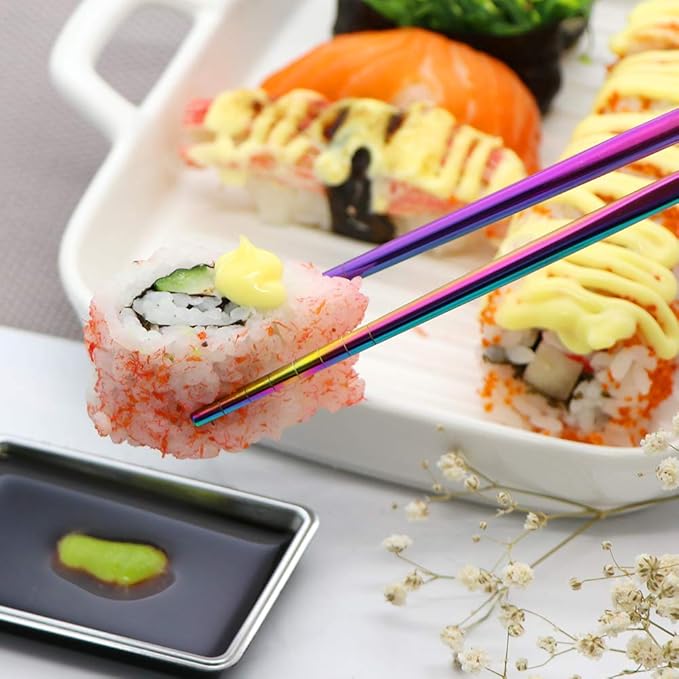 Travel Utensils Set with Case Reusable Portable Cutlery Set Stainless Steel 8pcs Including Dinner Knife Fork Spoon Chopsticks Straws(Rainbow)-Ruum Studio Home