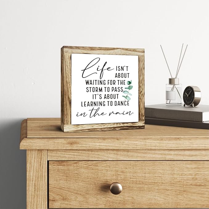 Inspirational Decor Sign, Wooden Plaques Sign Table Decor, Farmhouse Desk Signs, Rustic Home Decorate, Housewarming Decorate, Encouragement Gift, Life isn't About Waiting for the Storm to Pass Signs-Ruum Studio Home