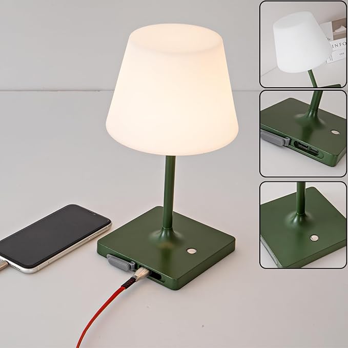 LED Cordless Table lamp Rechargeable,Outdoor Battery Operated Portable Desk lamp,Shower lamp Waterproof,4000mAh LED 3 Colors Dimmable Touch Night Lamps-Green-Ruum Studio Home