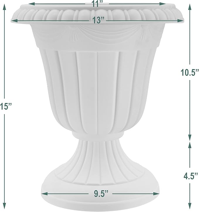 PL10BG Classic Traditional Plastic Urn Planter Indoor/Outdoor 15" x 13", Beige-Ruum Studio Home