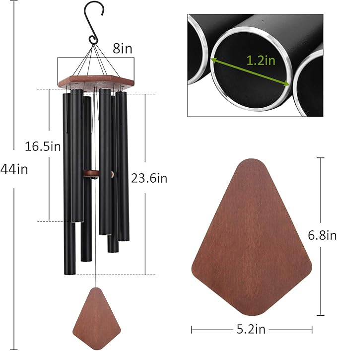 Wind Chimes for Outside Large Deep Tone, 44 Inch Black Memorial Windchimes, Outdoor Wind Chimes Gifts for Housewarming, Mother's Day, Christmas, Patio Garden Yard Decoration-Ruum Studio Home