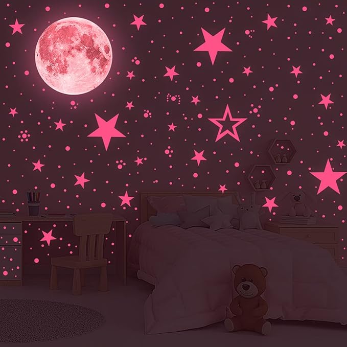 Glow in The Dark Stars and Moon Stickers for Ceiling, Luminous Wall Decals Decor for Bedroom Living Room, 407 dots + 27 Stars + 30cm Moon-Ruum Studio Home