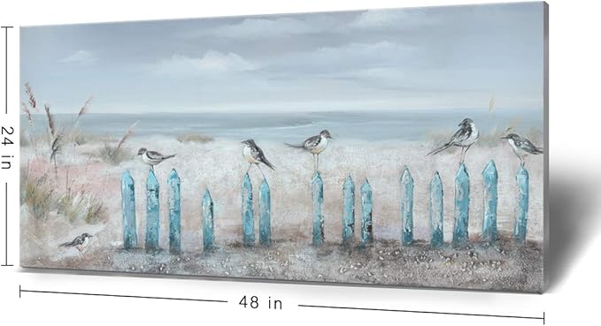 amatop Large Living Room Wall Art Hand-Painted 3D Seascape Canvas Oil Painting Ocean Beach Coastal Picture Artwork for Home Decorations Bedroom Office Décor 48x24inch-Ruum Studio Home