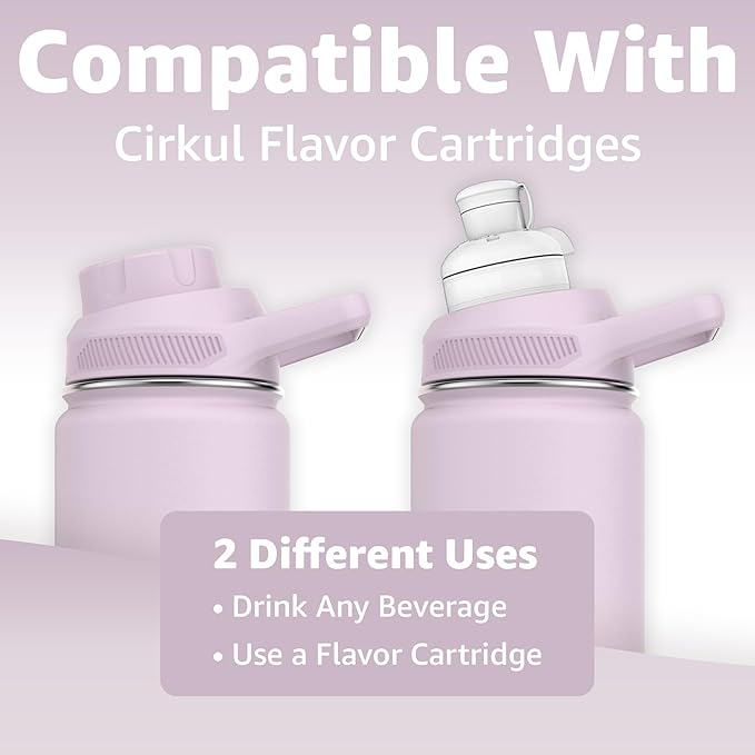 Chill Oasis Water Bottle | Compatible With Popular Flavor Cartridges | BPA Free, Leak Proof, Double-Walled Vacuum Insulated Stainless Steel, and Dishwasher Safe | Cold for 24 Hours (Lavender, 12oz)-Ruum Studio Home