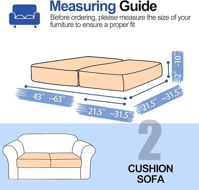 Couch Cushion Covers Individual Large Super Stretch Chenille (Softer Version) Sofa Cushion Covers, Couch Seat Covers Couch Slipcovers Furniture Protector (2PC, Khaki)-Ruum Studio Home