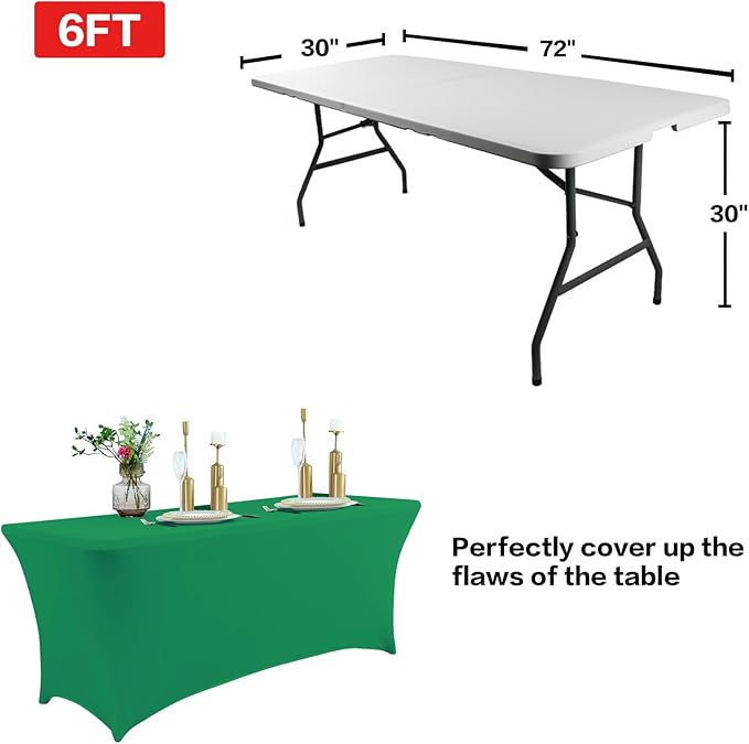 IVAPUPU 2 Pack 4FT Table Cloth for Rectangular Fitted Events Stretch Emerald Green Table Covers Washable Cover Spandex Tablecloth Protector for Party, Wedding, Cocktail, Banquet, Festival-Ruum Studio Home