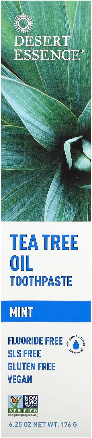 Desert Essence Tea Tree Oil Toothpaste - Mint - 6.25 Ounce - Refreshing Taste - Deep Cleans Teeth & Gums - Helps Fight Plaque - Sea Salt - Pure Essential Oil - Baking Soda - Promotes Healthy Mouth-Ruum Studio Home