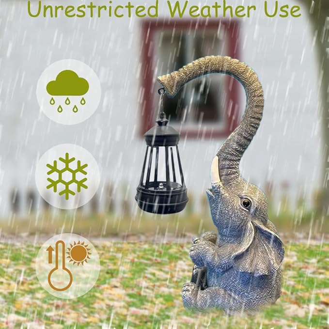 10.6 Inch Statue Elephant with Solar Outdoor Lights for Garden Decor，Lucky Present with Appeal for Birthdays(Man and Women and Family)，Unique Housewarming Presents and Yard Decor. (Gray)-Ruum Studio Home