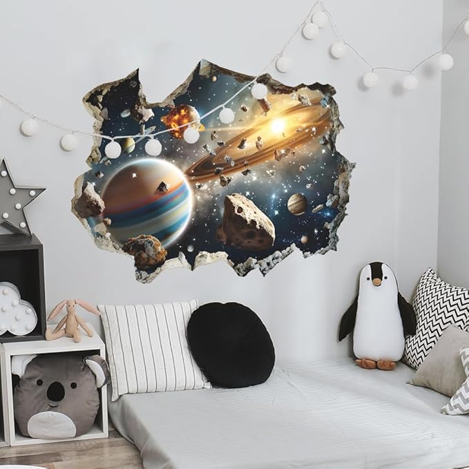 Quanhaigou 3D Galaxy Outer Space Wall Decals Stickers Wall Murals Wallpaper Decor for Home Floor Living Room (Universe Planet)-Ruum Studio Home