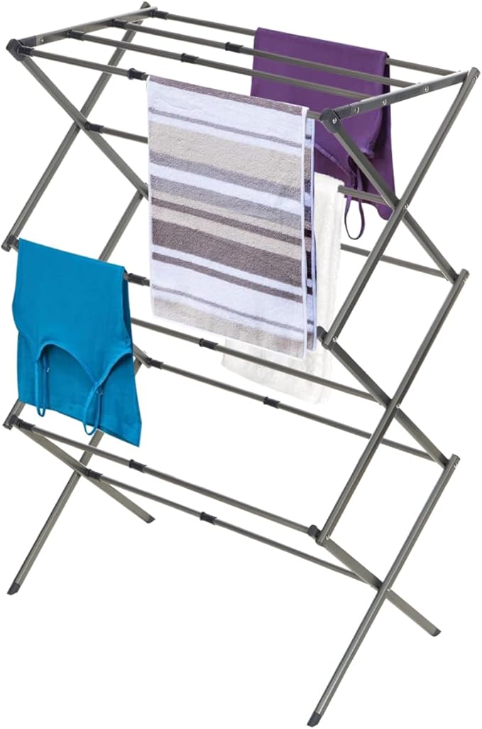 BLACK+DECKER 3 Tier Expandable Collapsing Foldable Laundry Rack for Air Drying Clothing, Space Saving Heavy Duty Lightweight Metal Drying Rack(Silver)-Ruum Studio Home