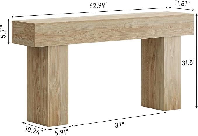 63 Inch Long Console Table for Entryway, Farmhouse Wood Rectangular Sofa Table Behind Couch Table, Narrow Entryway Table for Living Room, Entrance, Hallway, Foyer, Easy Assembly (Natural)-Ruum Studio Home