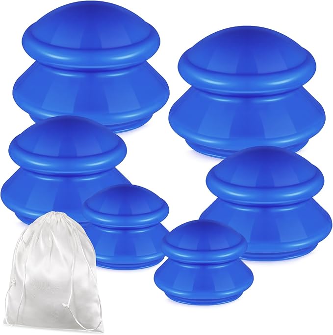 TrelaCo 6 Pcs Cupping Kit for Massage Therapy 3 Sizes Silicone Cupping Set Chinese Massage Therapy for Studio Household Cellulite Joint Pain Muscle Pain(Solid Blue)-Ruum Studio Home