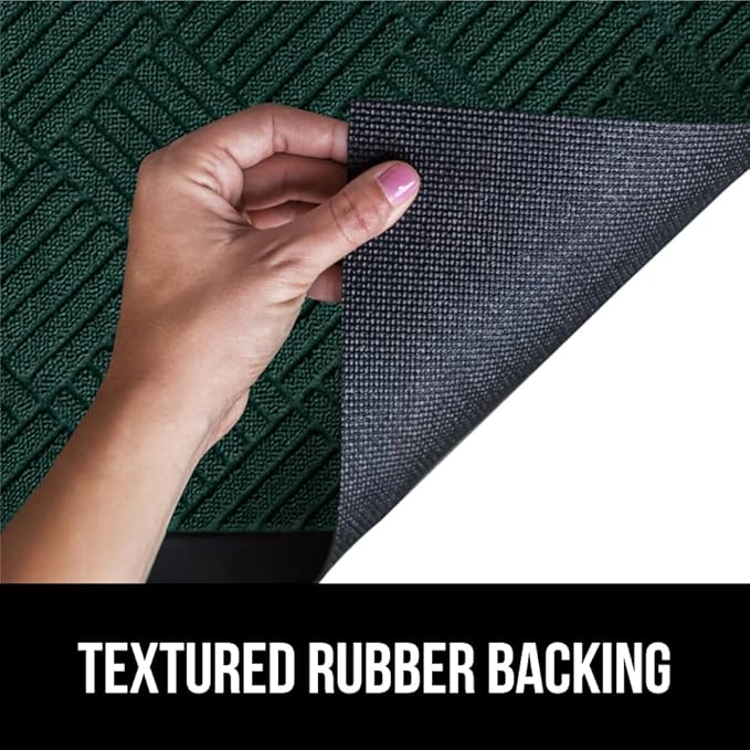GORILLA GRIP 100% Waterproof All-Season WeatherMax Doormat US Designed Natural Rubber, Stain and Fade Resistant, Low Profile Indoor Outdoor Door Mats, Easy Clean Patio Mat, 17x29, Green Diamond-Ruum Studio Home