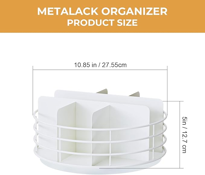 Snack Organizer - Versatile Snack Storage, Lazy Susan with Convenient Grab-and-Go Design, Metal Snack Holder for Home, Office, Breakroom, 10.85" L x 10.85" W x 5" H (White)-Ruum Studio Home