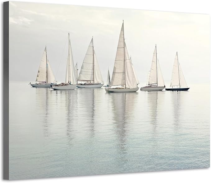 Nautical Sailing Picture Wall Art - Coastal Sailboat Canvas Ocean Ship Prints Sea Level Boat Painting Artwork for Bathroom-Ruum Studio Home