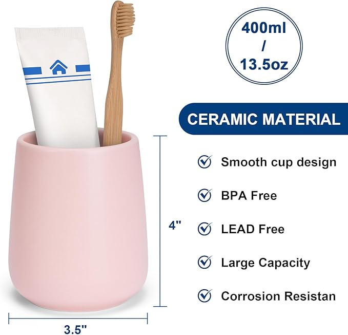 Bathroom Tumbler Cup Ceramic 13.5oz Reusable Toothbrush Cup 400ml,Toothbrush Holder Adequate for Your Bathroom (Pink)-Ruum Studio Home