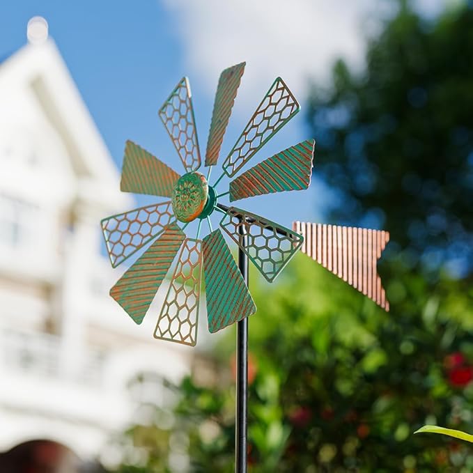 Viveta Wind Spinners Outdoor,13”Kinetic Wind Spinner Metal Vintage Windmill for Outdoor Garden Patio Yard Decor,Green-Ruum Studio Home