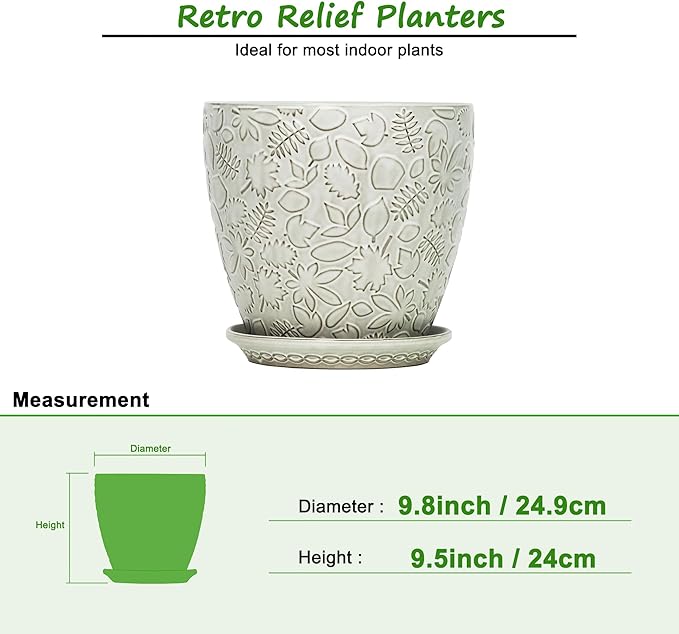 10inch Retro Ceramic Planter with Drainage Hole and Saucer for Multiple Plants, Indoor-Outdoor Garden Pots for Succulent, Orchid, and Flower (Fits Inner Pots Up to 9 Inch, Retro White)-Ruum Studio Home