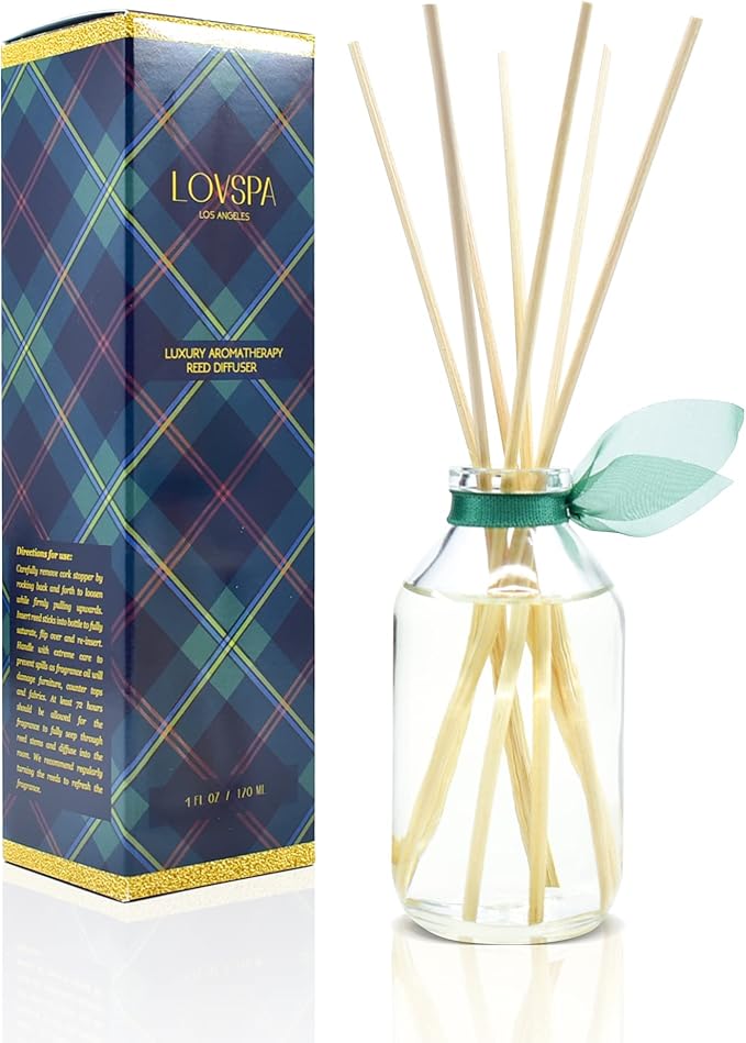 LOVSPA Reed Diffuser Set, Birchwood Pine Scented Oil Diffuser with Sticks, Home Fragrance Accessories for Bathroom Shelf Decor, Aroma Diffusers for Home or Office Desk, USA Made-Ruum Studio Home