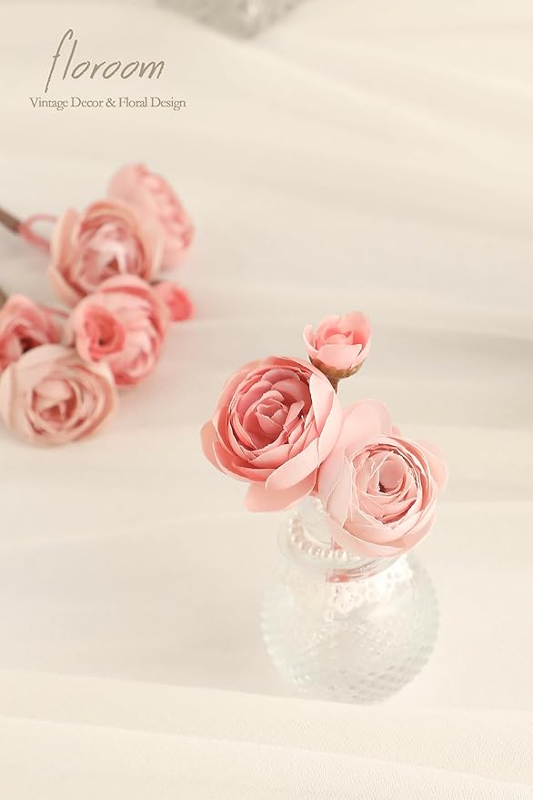 Floroom Ranunculus Artificial Flowers 18 Pcs Dusty Rose Faux Silk Mini Ranunculus Bulk Fake Wedding Filler Flowers for DIY Bouquets, Centerpieces, Bridal Shower Decorations & Arrangements-Ruum Studio Home