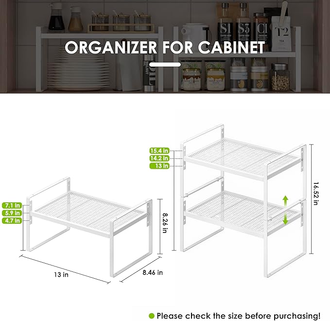 2 Pack Kitchen Countertop Organizer, Stackable Cabinet Shelf Organizer, 2 Tier Adjustable Kitchen Counter Shelves Riser For Pantry Cupboard Bathroom Organization And Storage, Desk Shelf,Spice Rack-Ruum Studio Home