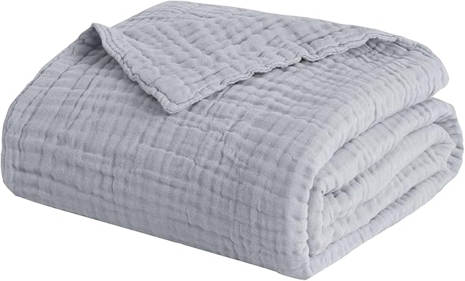 EMME Cotton Throw Blanket for Couch Soft Muslin Blankets 50"x60" Lightweight Breathable Blanket All Season Gauze Blanket, Light Grey-Ruum Studio Home