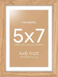 Homeforia 5x7 Picture Frame Wood, High End Natural Oak 5x7 Light Wooden Frames with Mat 4x6 for Photo, 5 x 7 Frame Matted to 4 x 6 Print, 7x5 Wall or Tabletop Frame, Tempered Glass, Wall Kit, Set of 1-Ruum Studio Home