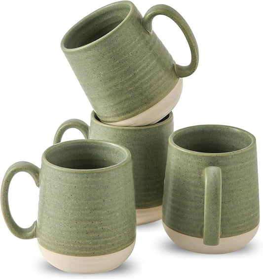 Large Ceramic Coffee Mugs Set - 15 OZ Porcelain Coffee Latte Cups Set of 4 with Handle Perfect for Cappuccino, Tea, Mocha, Hot or Cold Drinks, Unique Glaze Design for Home, Cafe and Coffee Bar, Green-Ruum Studio Home