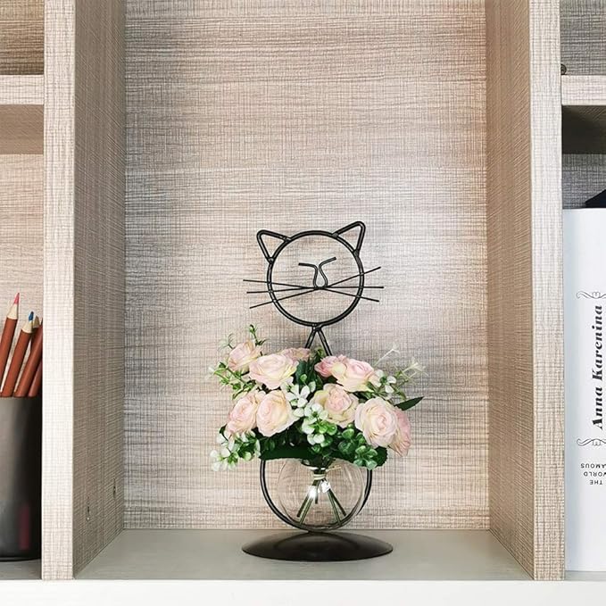 Marbrasse Desktop Glass Planter Vase Holder, Modern Creative Cat Plant Terrarium Metal Stand for Hydroponics Plants Home Garden Wedding Decoration Outdoor Planter Ideas (Style 2)-Ruum Studio Home