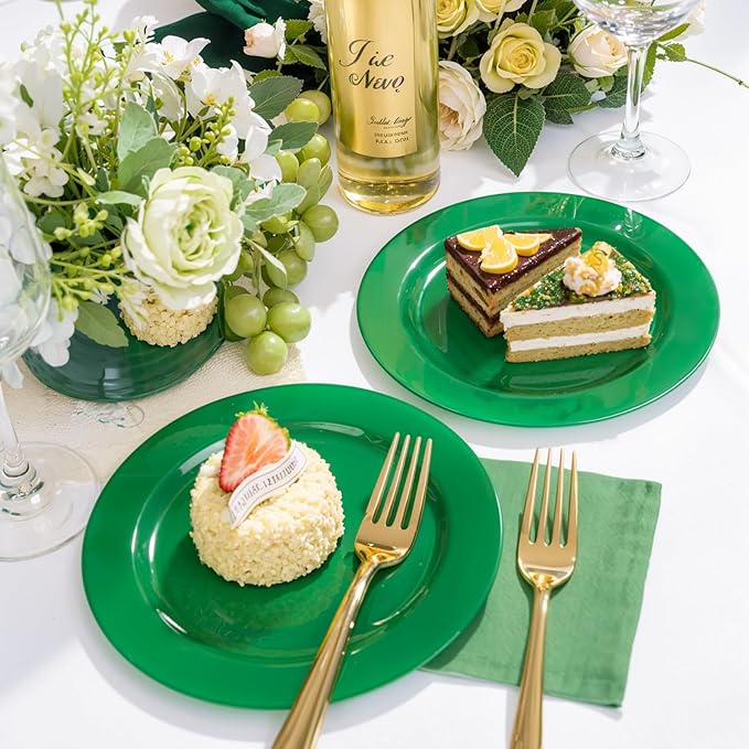 FLOWERCAT 60PCS Green Plates & St. Patrick's Day Plates - Heavy Duty Dark Green plates Disposable for St. Patrick's Party&Super Bowl- Include 30PCS 10.25" Dinner Plates & 30PCS 7.5" Dessert Plates-Ruum Studio Home